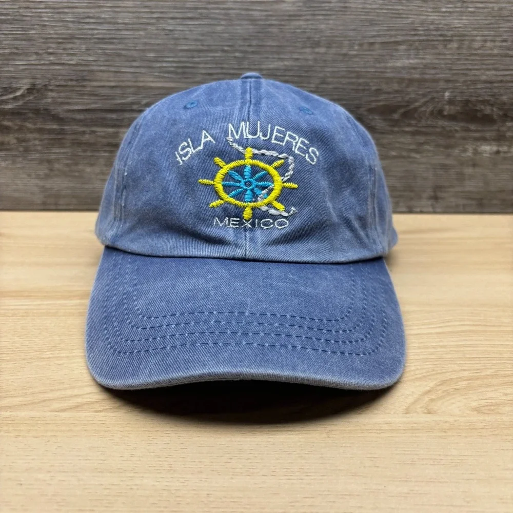 dkps Gorras Isla Mujeres Mexico Hat Blue Nautical Ship Wheel Strap Back Cap
